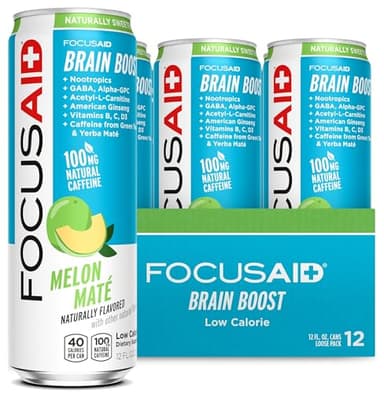 FOCUSAID Energy Blend, Brain Boosting Nootropics Drink, Alpha-GPC, GABA, B-Complex, Yerba Mate, Green Tea, 100% Clean, 100mg Natural Caffeine, 12-oz. can, 12 Pack