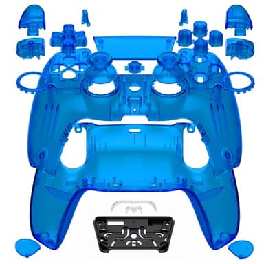 eXtremeRate Luna Redesigned Full Set Shell Buttons Touchpad Cover Compatible with ps5 Controller BDM-030 BDM-040 BDM-050, Clear Blue Replacement Top Bottom Cover Case Compatible with ps5 Controller
