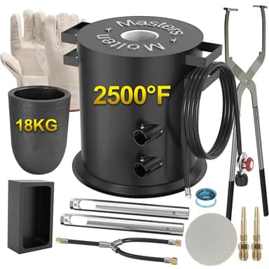 MMasters 18KG Propane Metal Smelting Furnace Kit with Gloves, 2500℉ High-Efficiency Smelter Foundry for Gold, Silver, Copper, and Aluminum, Ideal for Jewelry Making & Metal Casting