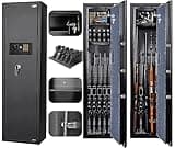 Large Rifle Safe, Long Gun Safe for Rifle Shotgun for Home, Quick Access 5-6 Gun Storage Cabinet with a Handgun Lock Box and a Removable Shelf, Silent Mode(PIN Code Version)