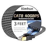 Ximhun Cat 8 Ethernet Cable 3FT 6FT 10FT 15FT, High-Speed Braided Internet Cable Network Cord with RJ45 Connector 40Gbps 2000Mhz Heavy Duty LAN Cable Shielded Indoor