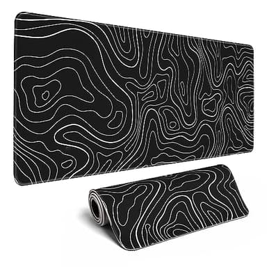 Topographic Contour Gaming Mouse Pad，Large XL Mouse Pad Big Mouse mat,Long Computer Keyboard with 3mm Non-Slip Base and Stitched Edge for Gaming Home Office Work，31.5x11.8in