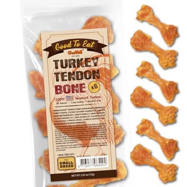 Gootoe Turkey Tendons for Dogs –All-Natural, Hypoallergenic Dog Treats, Rawhide Alternative, Long Lasting Puppy Chews, Healthy Dog Treats for Small Breeds, Bone (S), 6 Count Pack