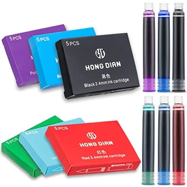 Asvine 30 PCS Hongdian Fountain Pen Ink Cartridges 6 Colors Set (Black, Blue, Green, Red, Purple, Light Blue), 3.4mm Bore Diameter
