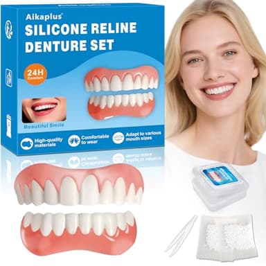 Moldable False Teeth - Veneers Teeth for Women & Men, Silicone Dentures Set for Both Upper and Lower, Temporary Dentures DIY at Home Within Minutes Fix Your Smile 1PCS