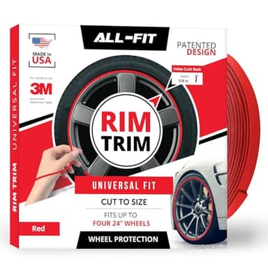 All-Fit Automotive Rim Trim – Durable DIY Car Exterior Accessories for Curb Rash Protection – Fits Up to Four 24" Wheels – Made in USA – Flexible, Durable Wheel Rim Protector (3/8″ Width - Red)