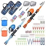 LEOFISHING 2 Set Kids Fishing Pole Set with Full Starter Kits Portable Telescopic Fishing Rod and Reel Cambos with All The Necessary Fishing Kits for Boys Girls and Youth (2set (Blue +Orange))
