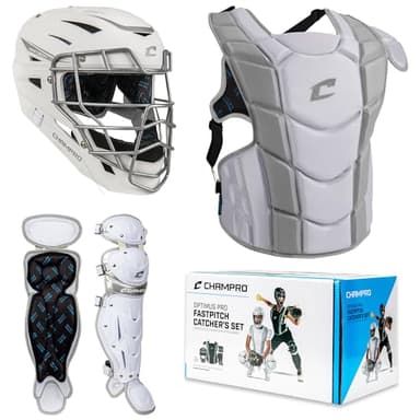 Champro Optimus Pro Fastpitch Catcher's Kit, Ages 9-12, White
