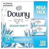 Downy Light Mega Dryer Sheets, Fabric Softener Dryer Sheets, Ocean Mist, 130 Count