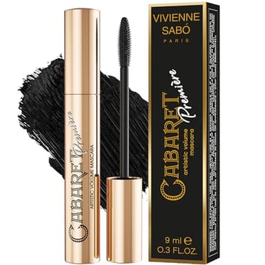 Vivienne Sabó Cabaret Premiere Black Mascara, Volume and Length, Defining, Curling, No Flaking, No Clumping, Smudge Proof, Washable, Cruelty-Free, Made in Europe, (01 Black), 0.3 Fl Oz, 1 Pack