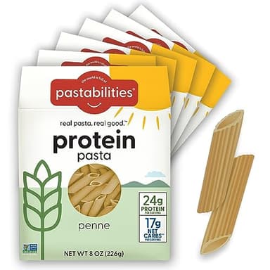 Pastabilities, Protein Pasta, Penne - 24g Protein & Low Carb, 17g Net Carbs - High Protein, Delicious Taste & Texture Non-GMO Plant-Based Pasta, Keto Friendly, Vegan (8 Ounce, 6 Pack)