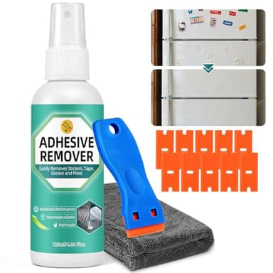 Adhesive Remover Kit, Sticker Remover Spray for Cars, Floor, Windows, Surface-Safe Glue Remover with Plastic Scraper – Quickly Removes Decals, Tape Residue, Gum, Tar and Grease (4.06 floz)