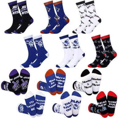 Cutecrop 6 Pairs Jiu Jitsu Socks Novelty Martial Socks Brazilian Jiu Jitsu Judoka Gifts for Adult Men Women