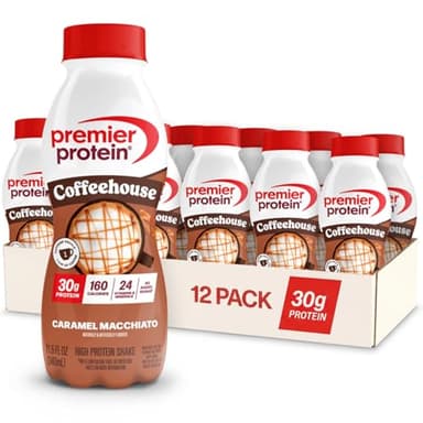 Premier Protein COFFEEHOUSE Caramel Macchiato Protein Shake with Caffeine for Energy – 30g Protein, No Added Sugar, 24 Vitamins & Minerals, 11.5 fl oz, 12 Pack