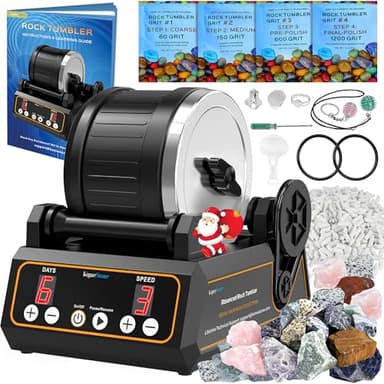 KomeStone Rock Tumbler Kit, K1 Professional Large 2.5LB Capacity Edition - Memory Function, Digital Timer & Variable Speeds: Includes All Accessories, Rock Polisher Gift for Adults & Kids