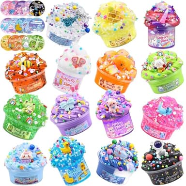 LAWOHO 15 Pack Slime Kit Valentine Gift, DIY Crunchy Slime Set with Various Charms and Add-ins, Perfect Kids Butter Slime Party Favors & Stress Relief Toys for Valentine Party Favors