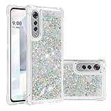 Asdsinfor LG Velvet 5G Phone Case,Glitter Liquid Cute Clear Flowing Quicksand TPU with Anti-Fall Belt Bumper Corner Shockproof Protection Case for LG Velvet 5G Silver Love LSYB