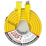 PlugSaf 16 Gauge 100 FT Extension Cord Outdoor Waterproof, 16/3 SJTW Cold Weatherproof -58°F, Flame Retardant, Flexible 3 Prong Yellow Electric Cord Outside,10A 1250W 16AWG, ETL Listed