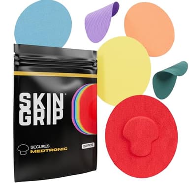 Skin Grip CGM Sensor Patches Compatible with Medtronic Guardian (20-Pack), Waterproof & Sweatproof for 10-14 Days, Pre-Cut Adhesive Tape, Continuous Glucose Monitor Patch, Rainbow Pack
