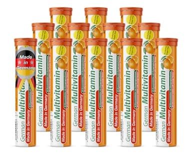 T&D German Multvitamin 10 Vitamins - 240 Vegan Drink Effervescent Tablets - Orange Flavor - Made in Germany