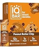 IQBAR Brain and Body Plant Protein Bars - Peanut Butter Chip - 12 Count, Low Carb, High Fiber, Gluten Free, Vegan Snacks - Low Sugar Keto Energy Bars