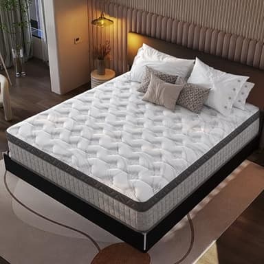 AnoYishev 12'' King Hybrid Mattress with Comfort Foam, Innerspring Pillow Top King Mattress in a Box, King Size Mattress for Pressure & Pain Relief, Plush Feel but Supportive