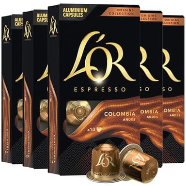 L'OR Espresso Capsules, 50 Count Colombia, Single-Serve Aluminum Coffee Capsules Compatible with the L'OR BARISTA System & *Nespresso Original Machines