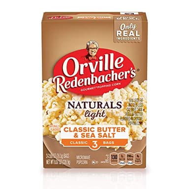 Orville Redenbacher’s Microwave Popcorn, Naturals Light Classic Butter and Sea Salt Popcorn, 3g Fiber Per Serving, 2.7 oz., 3-Count
