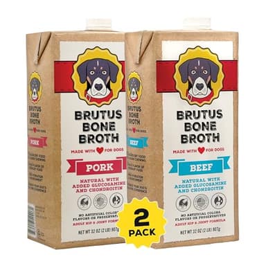 Brutus Bone Broth Liquid for Dogs | All Natural | Made in USA | Glucosamine & Chondroitin for Healthy Joints | Human Grade Ingredients | Hydrating Dog Food Topper, Gravy & Treat (Beef & Pork)