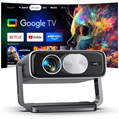 4K Projector Built-in Google TV, 2500ANSI/Auto Lens Cap/AI Voice Control Projector with WiFi and Bluetooth, Smart Movie Projector with Auto Focus & Keystone, Mini Proyector for Apps/Celling/Outdoors