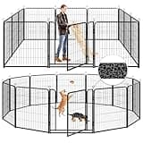 Kfvigoho Dog Playpen Outdoor Extra Wide 12 Panels Heavy Duty Anti-Rust Coating-Strengthened Dog Fence 40" Height with Doors Portable for RV Camping Yard, Total 32FT, 79 Sq.ft, Snowy Black