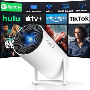 [Built-in Apps] Mini Projector with WiFi and Bluetooth, Native 1080P Portable Movie Projector for Bedroom, Android 12, Auto Vertical Keystone, 180° Rotation, Compatible with HDMI/USB/TV Stick/Laptop