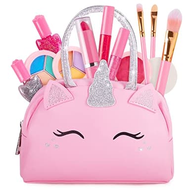 Kids Real Makeup Kit with Pink Unicorn Purse, Non Toxic Washable Make Up Set - Unicorn Toys for Girls Age 4-6, Girls Easter Basket Stuffers, Easter Gifts for Kids, Girl Gift Ages 3 4 5 6 7 8 Years Old