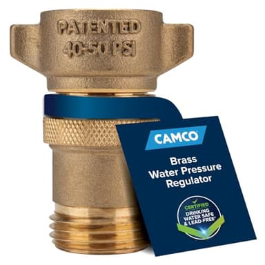 Camco Brass Marine/RV Water Pressure Regulator – Protects RV Kitchen Small Appliances, Plumbing & Hoses – Reduces RV Water Pressure to Safe & Consistent 40-50 PSI – Drinking Water Safe (40055)