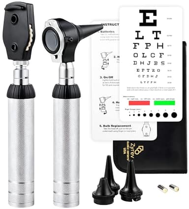 Zyrev 2 in 1 Otoscope Oph Set - Perfect for Nursing & Medical Students with Carry Case, Sight Chart & Replacement Ear Speculums