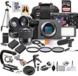 Sony FX30 Digital Cinema Camera with Sigma 30mm f/1.4 DC DN Lens, LED Light, Microphone, 128GB Extreme Speed, U-Grip, Filters, Tripod, Case, Software, & More – Pro Video Bundle (38pc), Black