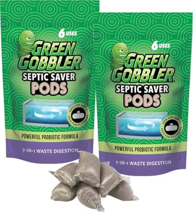 Green Gobbler Septic Tank Treatment Packets, 12 Month Supply - Powerful Natural Bacterial & Enzymes to Prevent Costly Septic Issues, Back-Ups, Foul Odor