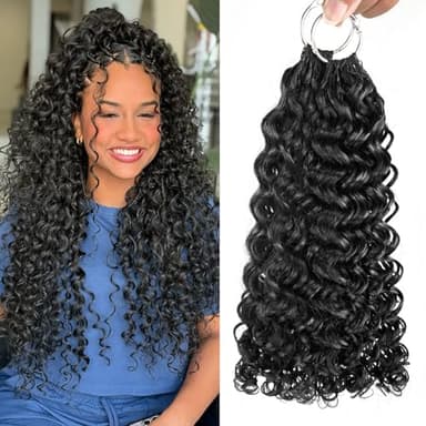 Knotless Crochet Human Hair Pre Looped Deep Wave Curly Human Crochet Hair 20 Inch Feather Line Hair Extension 100% Human Hair Natural Black Color 60g 50Strands
