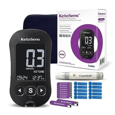 KetoSens Made in Korea Blood Ketone Monitoring Starter Kit: Ideal for Keto Diet with App. Includes 1 Meter, 10 Ketone Test Strips, 10 Lancets (30G), 1 Lancing Device & 1 Case