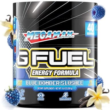 G Fuel Megaman Energy Drink Powder, Pre Workout Caffeine Mix for Gaming, Sugar Free Focus Amino, Vitamin + Antioxidants, 9.9oz (Blue Slushee, 40 Servings)
