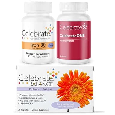 Celebrate Vitamins Bariatric Bundle – CelebrateONE Multivitamin, Iron with Vitamin C Chewables, and Balance Probiotic + Prebiotic – Essential Nutrition & Digestive Support for WLS Recovery