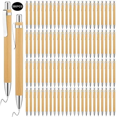 SATINIOR 200 Pcs Bamboo Ballpoint Pens, Wooden Retractable Ballpoint Pen, Black Ink, 1mm Pen, Sustainable, Stylish, Practical, Widely Applicable