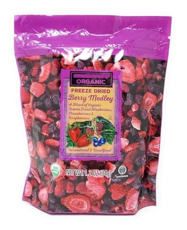 Generic Organic Freeze Dried Berry Medley (A Blend of Organic Blueberries, Strawberries, and Raspberries) Net Wt. 1.2 Oz (34g) by Trader Joes - Pack of 1, small