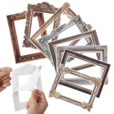 PRETYZOOM 8pcs Vintage Picture Frame Wall Stickers, 7x5in Peel and Stick PVC Decals Removable Wall Decor for Home Living Room and Bedroom
