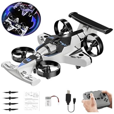 2-in-1 Flying Car & Stunt Drone - Mini Indoor Drone, 2 in 1 RC Quadcopter & Flying Car Toys, 2.4Ghz Remote Control 4WD Stunt Car 3 Speeds Adjustable, Birthday Xmas Gifts for Kids 8-12 (White)