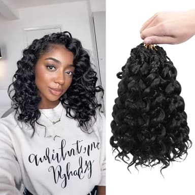 8 Packs Curly Crochet Hair for Women 10 Inch Natural Black Short Pre Looped Ocean Wave Crochet Hair Deep Water Wave Twist Crochet Braids Synthetic Braiding Hair Extensions（10 Inch,1B）