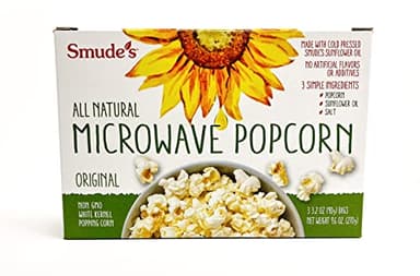 Smude's Brand All Natural Microwave Popcorn - Original | 3 Simple Ingredients – Popcorn, Smude’s Sunflower Oil, & Salt | Healthy Snack, Heart Healthy, Whole Grain | Gluten Free, Dairy Free, Non-GMO, Vegan, Kosher | PFAS-Free Bags | 1 box of 3 bags