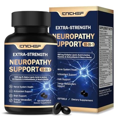 Neuropathy Support Nerve Supplement – 1000mg Advanced R-Alpha Lipoic Acid, L-Carnitine, Benfotiamine, PQQ,CoQ10,Magnesium & B-Complex for Nerve Health,Antioxidant & Cellular Energy,Vegan 120 Softgels
