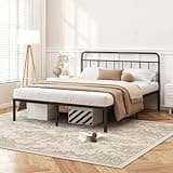 Kujielan 12 inches King Size Bed Frame with Minimalist headboard,Metal Platform Base with Strong Metal Slats,Mattress Foundation for Under Bed Storage,Easy Assembly,Black