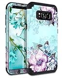 Casetego Compatible with Galaxy S8 Plus Case,Floral Three Layer Heavy Duty Hybrid Sturdy Shockproof Full Body Protective Cover Case for Samsung Galaxy S8 Plus,Blue Flower